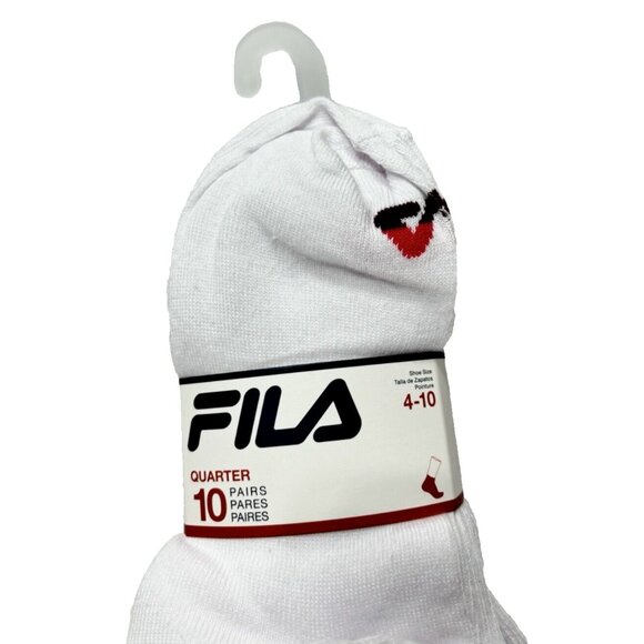 Fila White Ankle Socks, Women's Quater Socks, 10 Pairs Shoe Size 4-10, Brand New - Picture 2 of 5